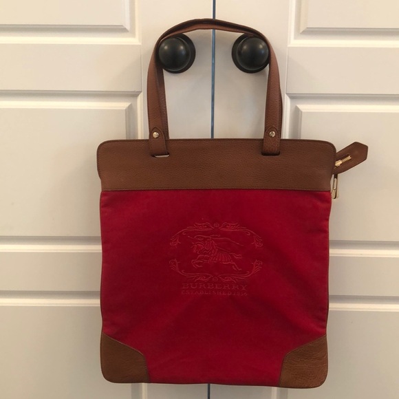 red burberry tote